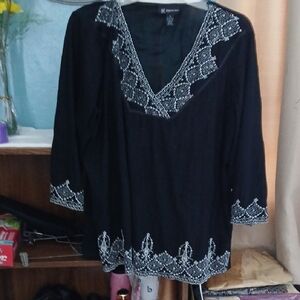 INC International Concepts Blue Embellished Tunic 3/4 Sleeve Size 1X